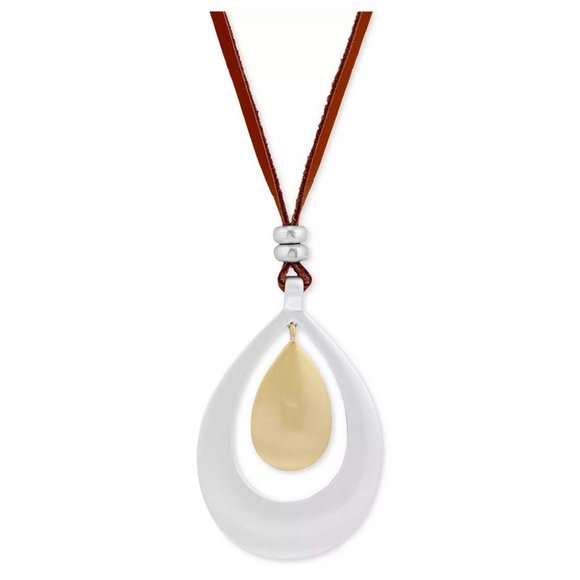 New LUCKY BRAND Two-Tone Cognac Leather Pendant Necklace - Picture 1 of 5